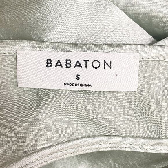 Babaton Lato Halter Mini Slip Dress Silver Sage Green Satin Bias Cut Size Small - Picture 12 of 14
